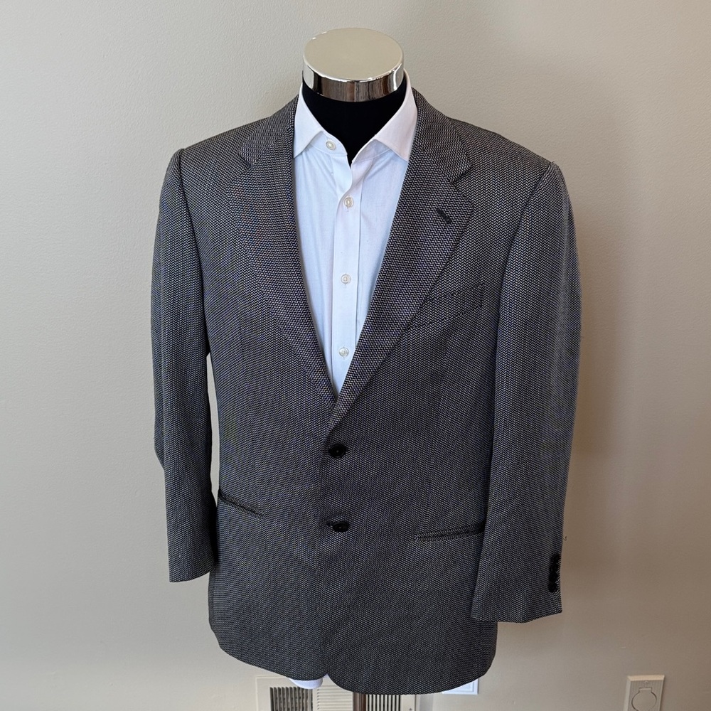 Armani collezioni mems 42R silver black geo silk wool 2-button sport coat